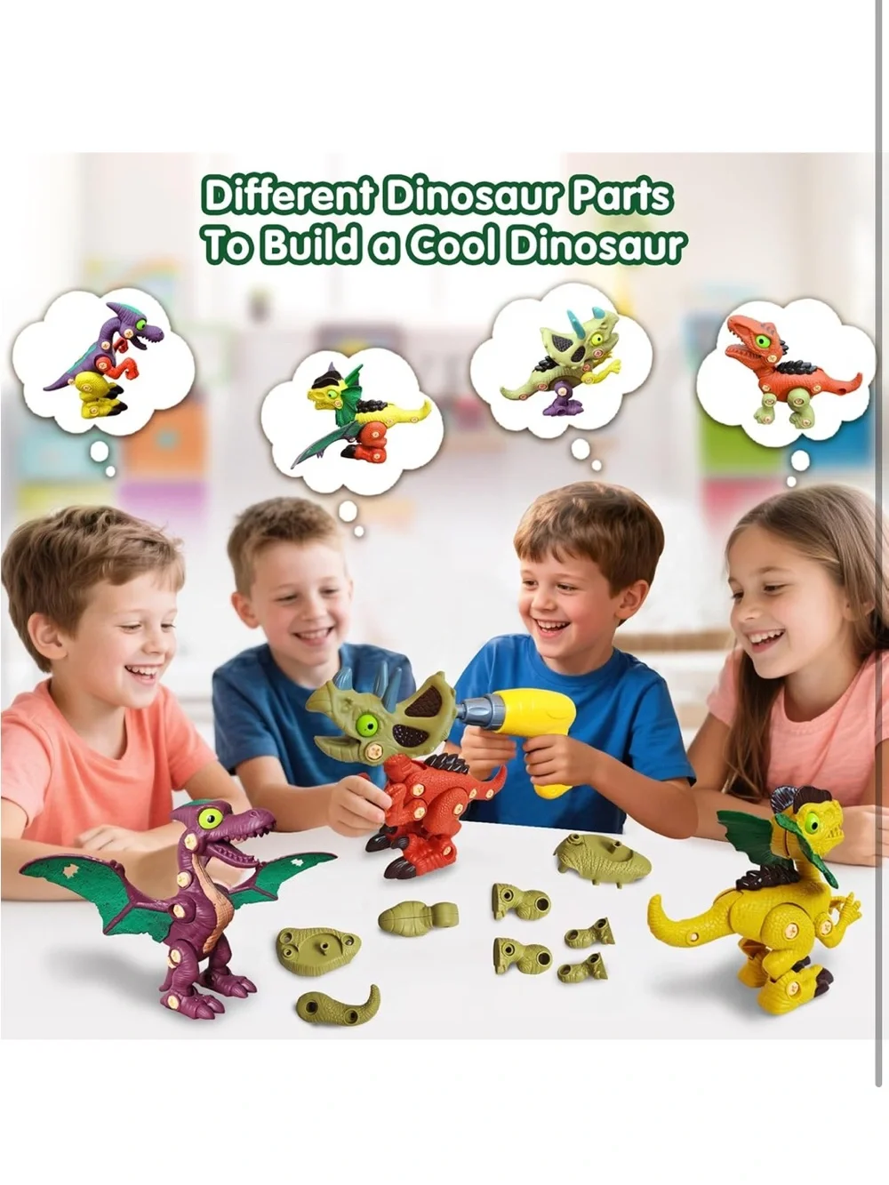 New Dinosaur Toys W-Electric Drill & Play Mat STEM  DIY Learning Educational Toy